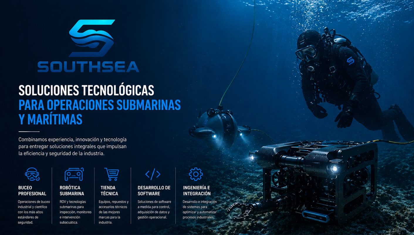 Southsea — Soluciones tecnológicas para operaciones submarinas y marítimas: buceo profesional, robótica submarina, tienda técnica, desarrollo de software e ingeniería e integración